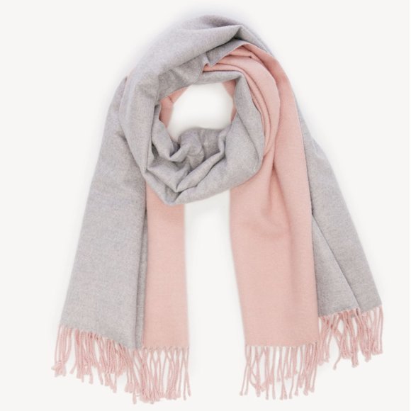 | olivia blush pink & gray dual-tone oversized scarf w. fringes | - Picture 2 of 3
